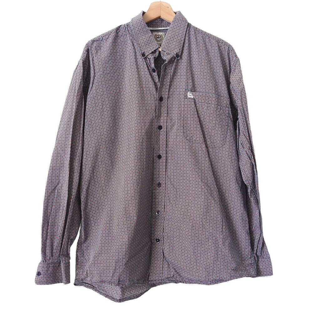 Cinch Men's Shirt Western Cowboy Size Medium Button Down‎ Long Sleeve Red Blue